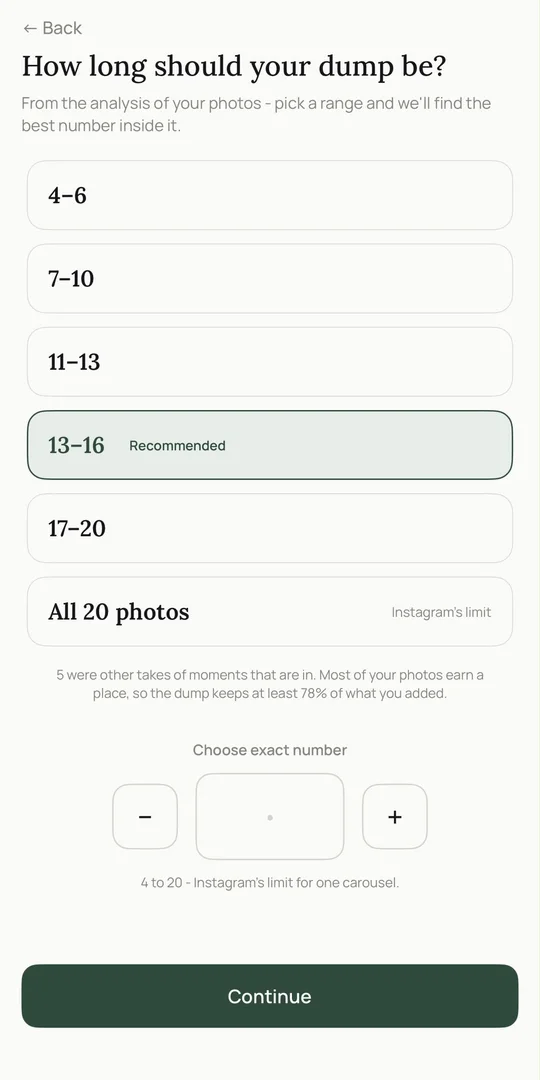Pick a length in the lala dump app